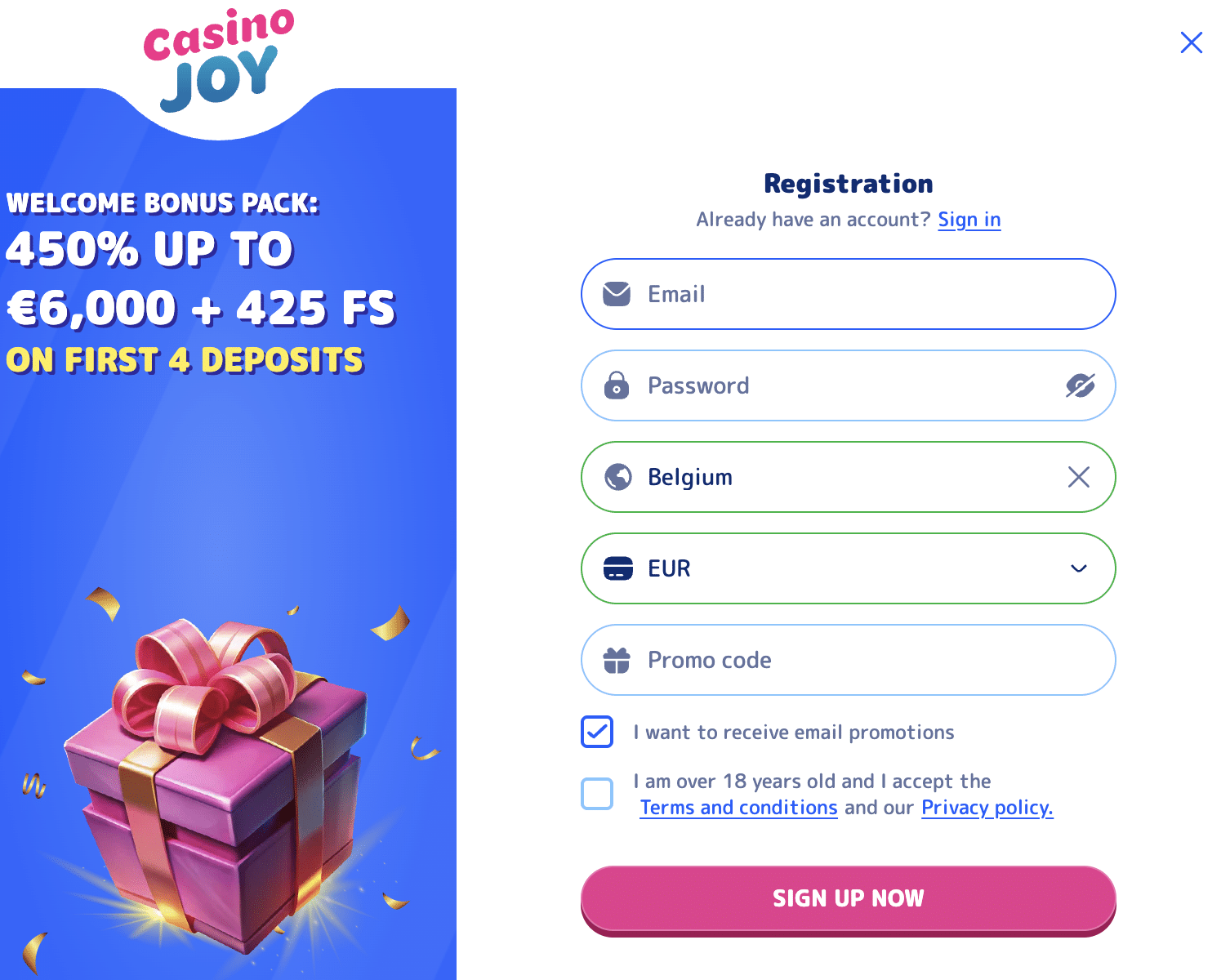 Casino Joy register